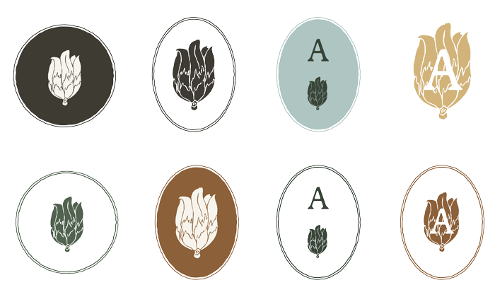 Oval brand mark design variations displaying a series of official color palettes for The Arbors.