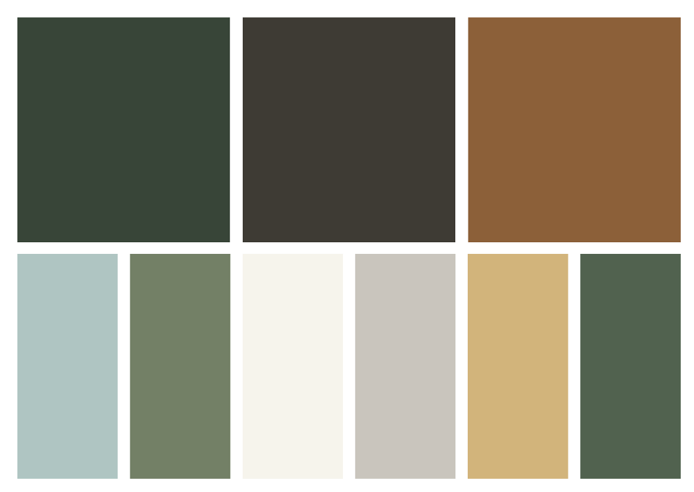 Official brand color palette graphic displaying the selected luxury typography and color swatches for The Arbors.