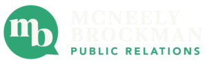 McNeely Brockman Public Relations logo in white and green.