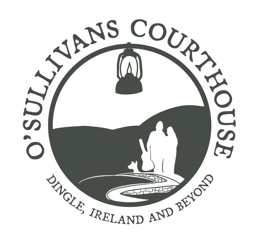 Primary circular logo designed for O'Sullivans Courthouse Travel Tours presented in a dark sage green color.