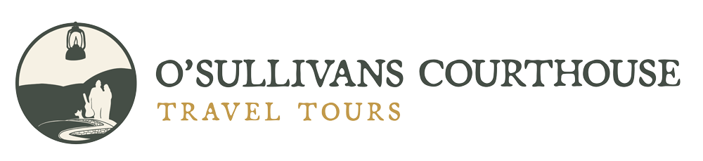Horizontal logo for O'Sullivans Courthouse Travel Tours featuring the full brand name and custom graphic.
