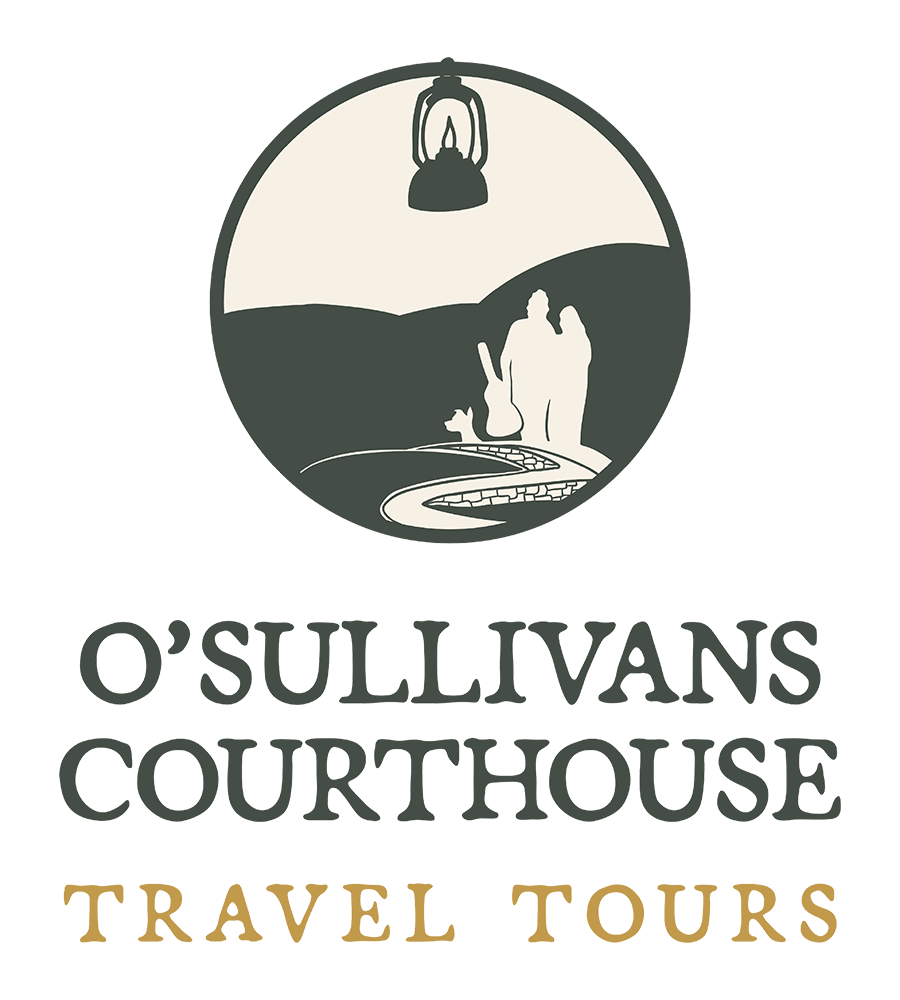 Vertical stacked logo variation for O'Sullivans Courthouse Travel Tours.