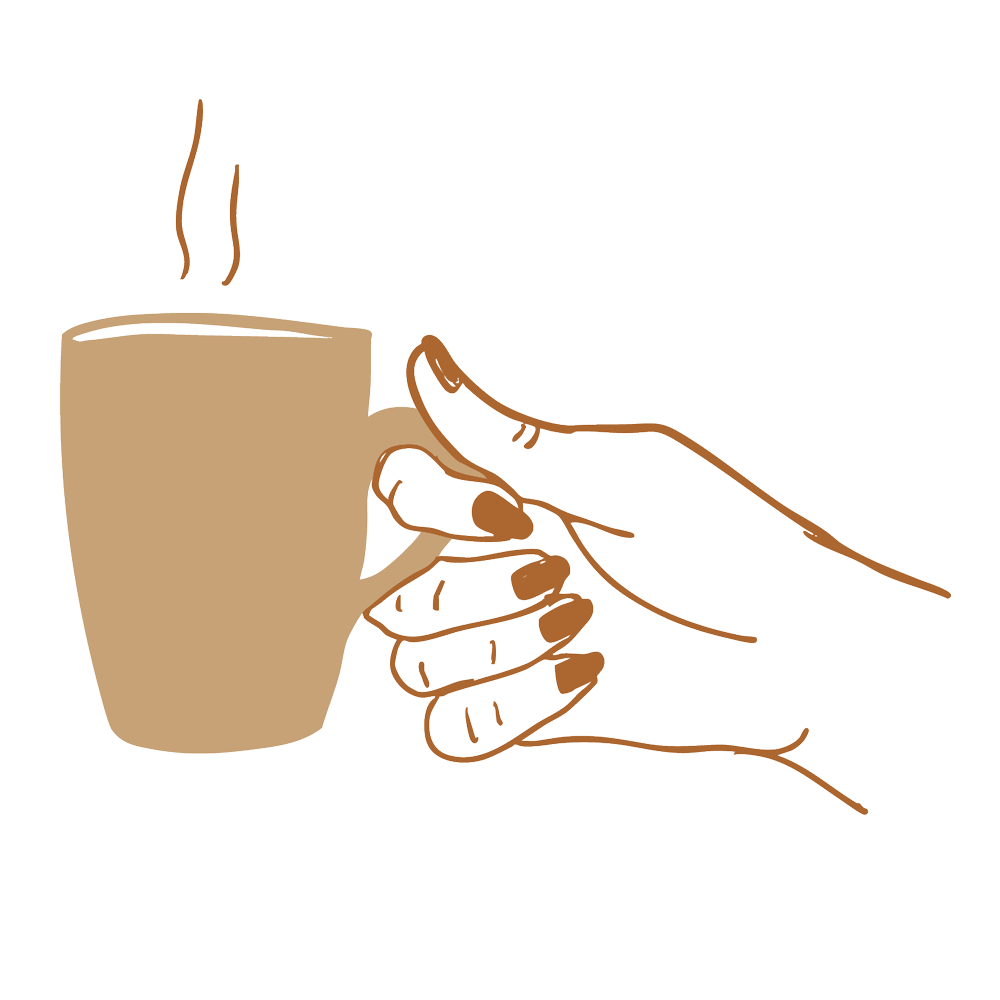 Illustration of a steaming coffee cup, symbolizing the collaborative workspace where McNeely Brockman Public Relations crafts media strategies.