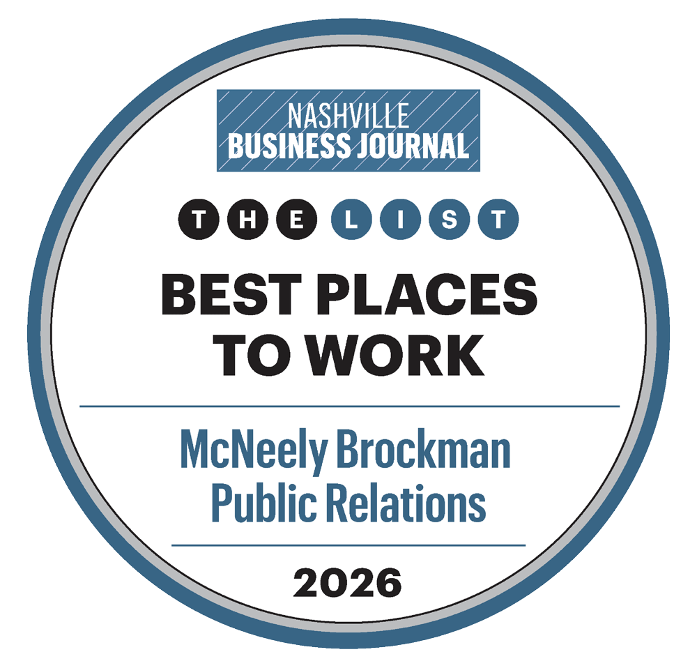 Nashville Business Journal 2026 Best Places to Work award badge, recognizing McNeely Brockman Public Relations.