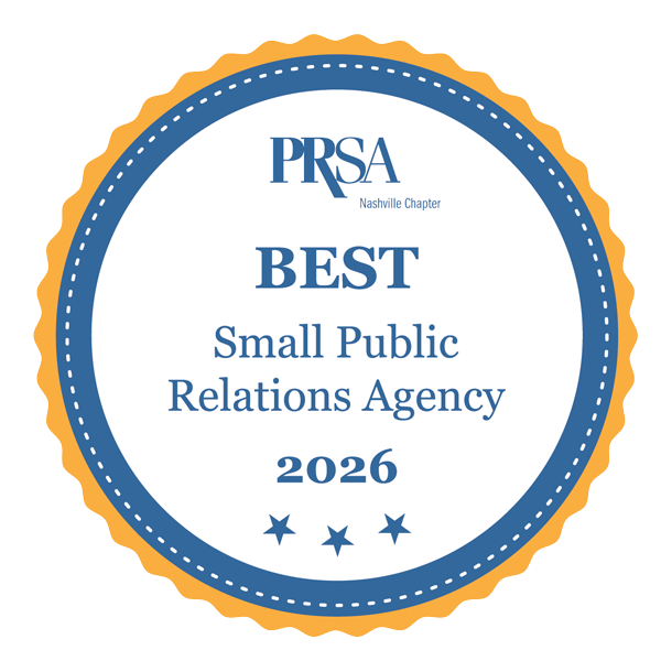 Badge for the PRSA Nashville Best Small Public Relations Agency 2026 Award