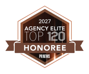 Badge for the PR News Agency Elite Top 120 Award 2027 to display in footer